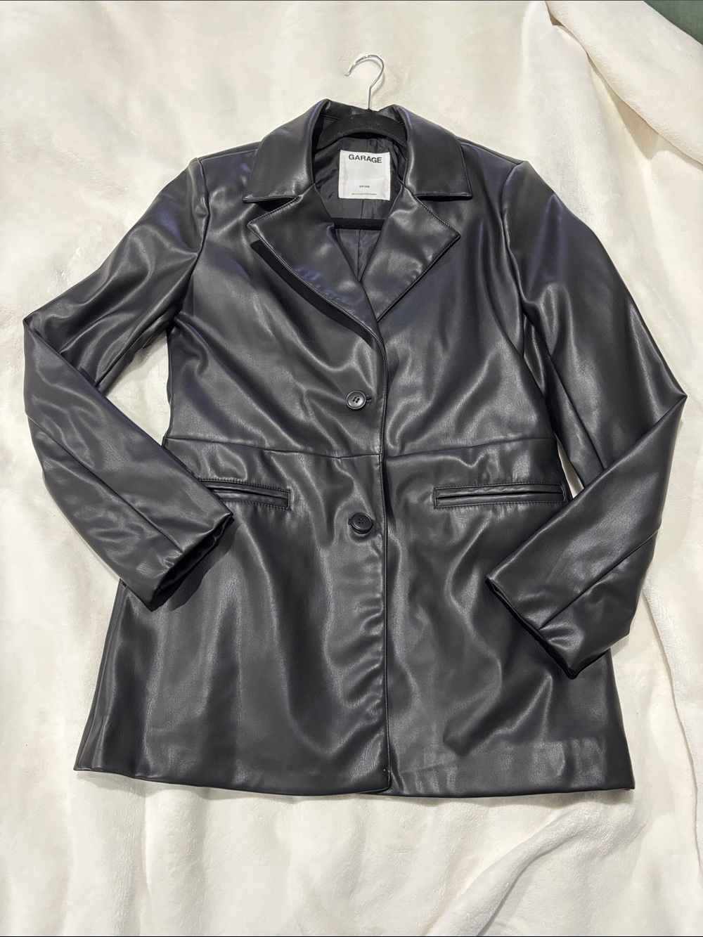 Garage Black Faux Leather Blazer Jacket
